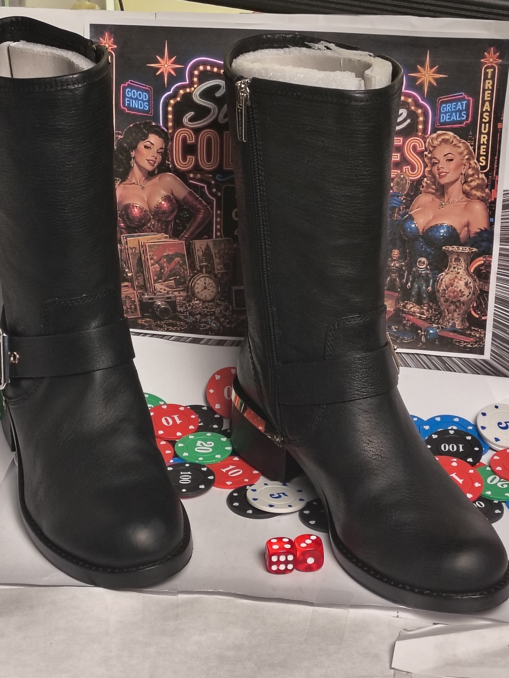 Vince Camuto Windy Black Leather Moto Boots Women’s Size 7M Buckle Zip